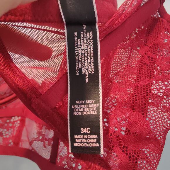 Victoria's Secret Sz 34C Very Sexy Unlined Demi Red Lace Bra Longline Corset - Picture 5 of 6